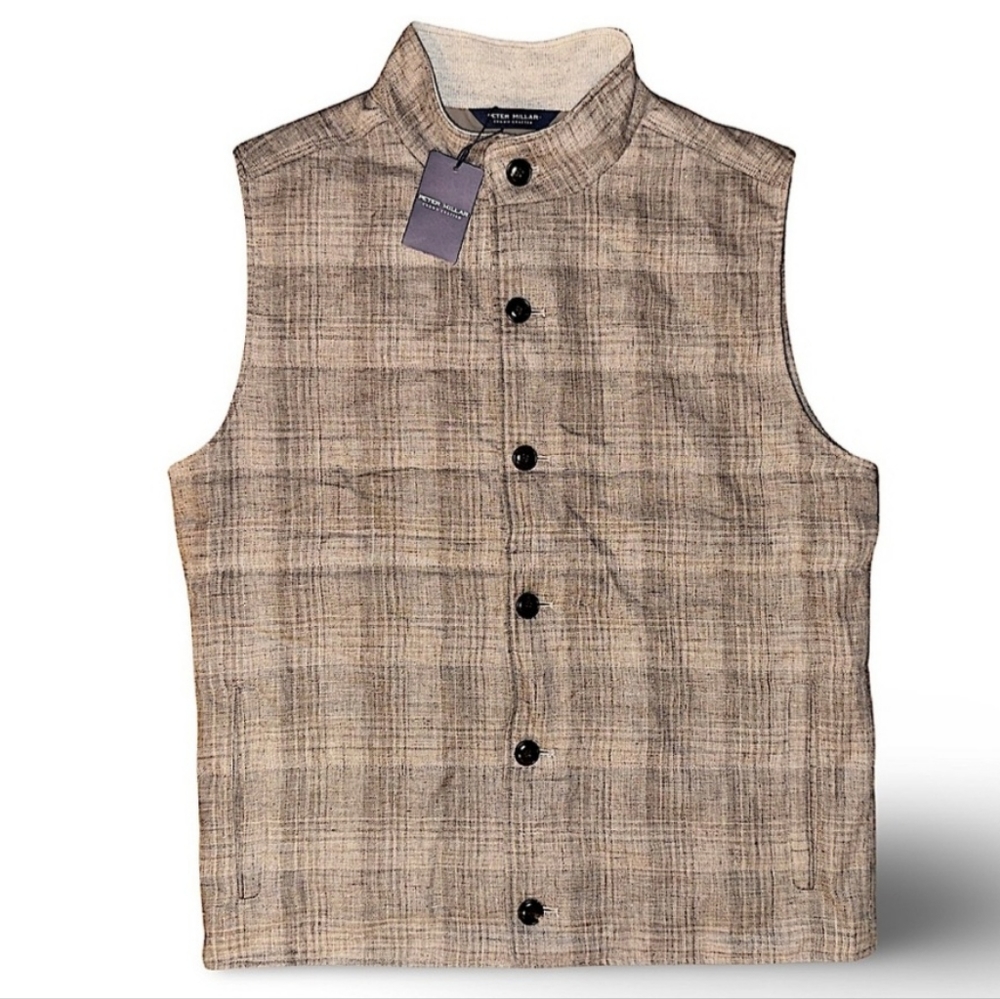 NEW Peter Millar Crown Crafted Agril  Journeyman Plaid Linen Wool Vest $600 2XL